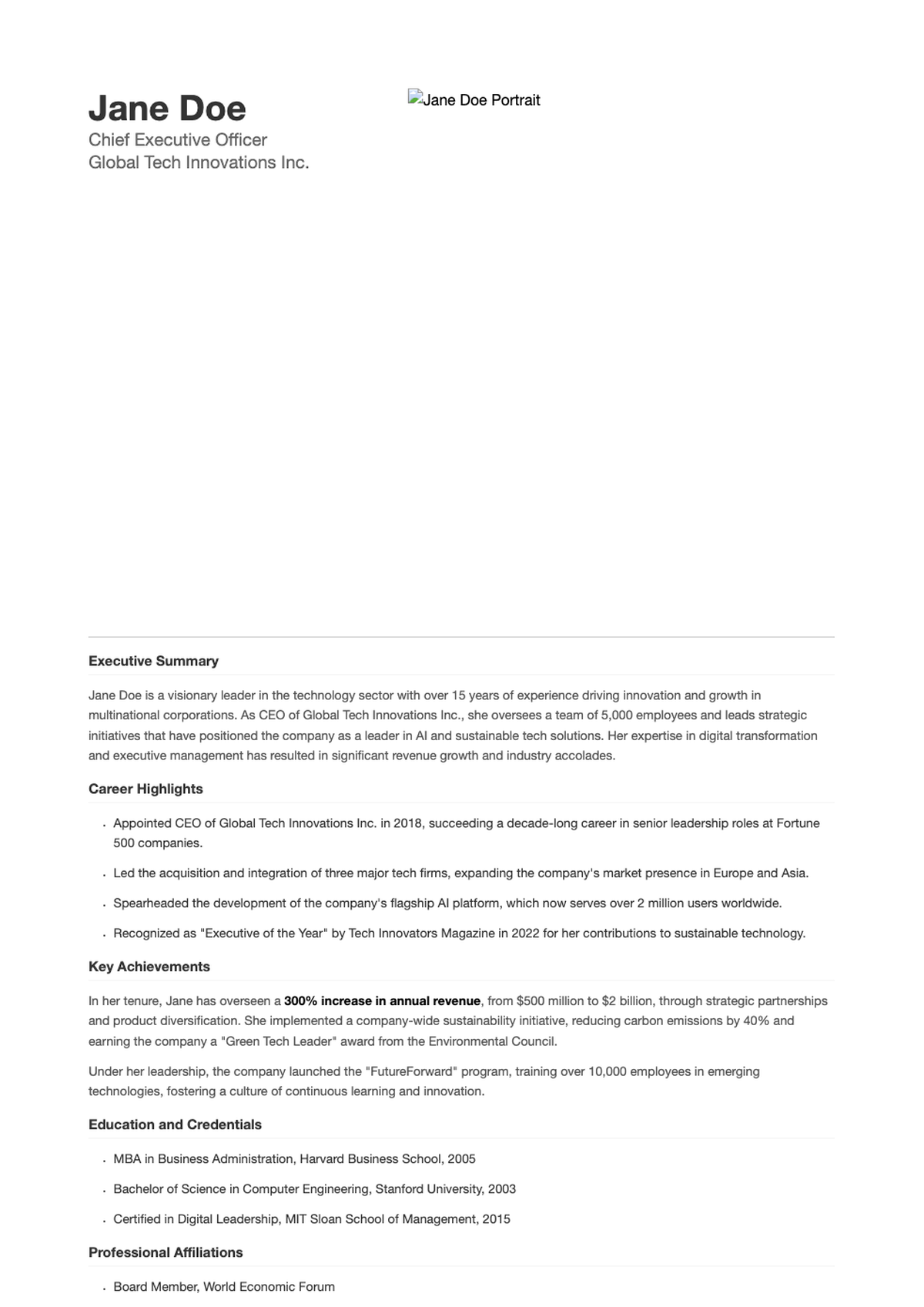 Professional corporate leadership profile page with executive photo and biography_variant_2